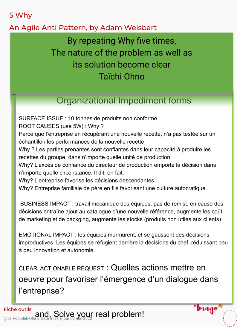 Culture autocratique, les 5 why, 5 pourquoi sont utilisés en anti pattern Agile  dans ce retour d'expérience sur les impacts d'un management autocratique.